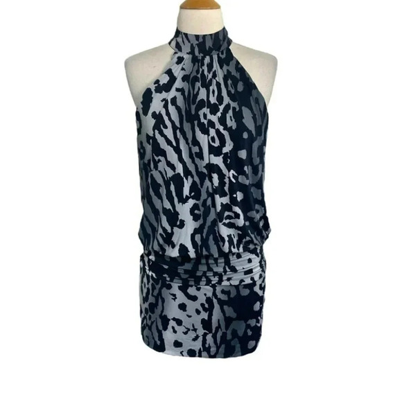 Fredericks of Hollywood XS  black & gray animal print halter‎ mini dress - Picture 3 of 8